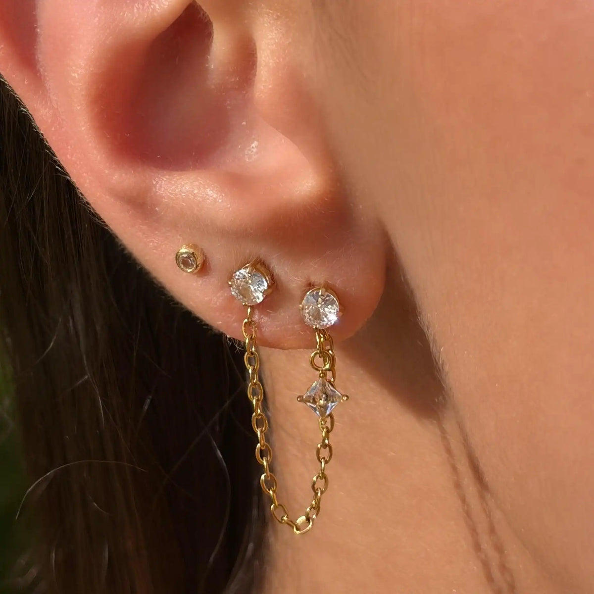 Double Sparkle Chain Earring