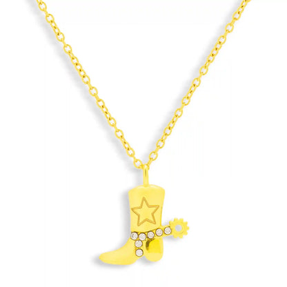 Cowboy Boot Crystal Charm Necklace
