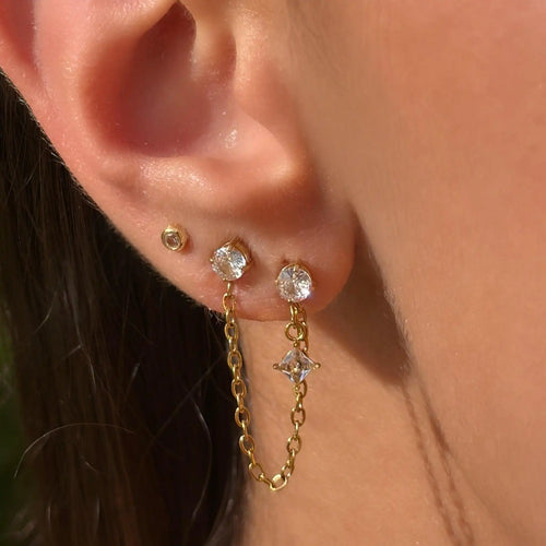 Double Sparkle Chain Earring