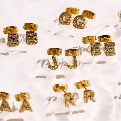 Crystal Initial Stud Earrings