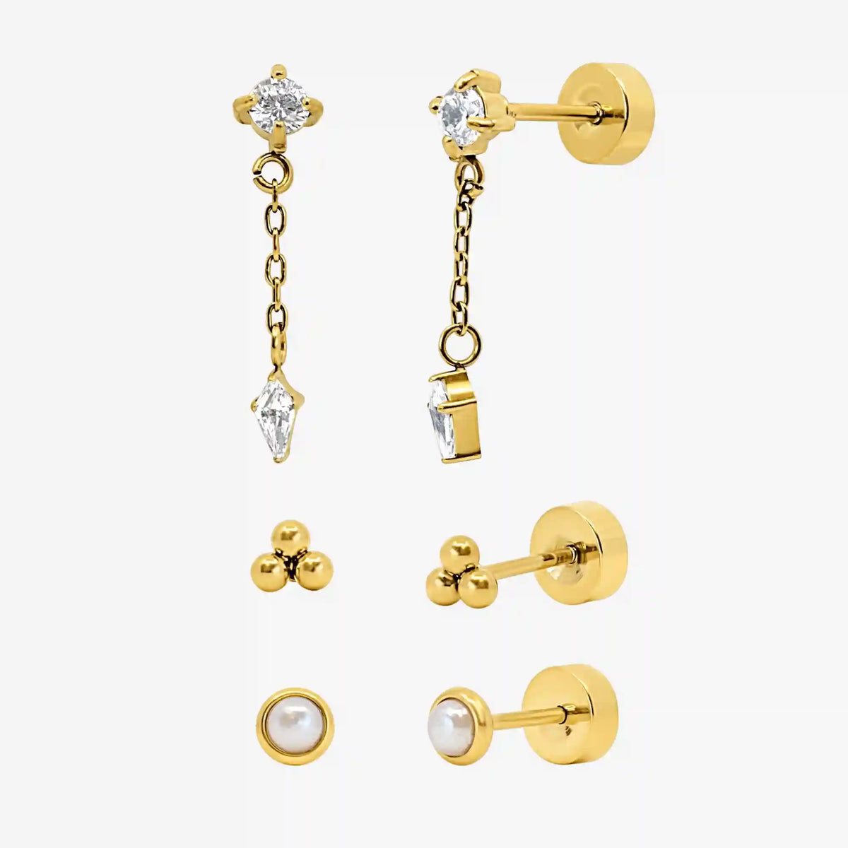 Starry Babe Flat Back 3 Piece Earring Set