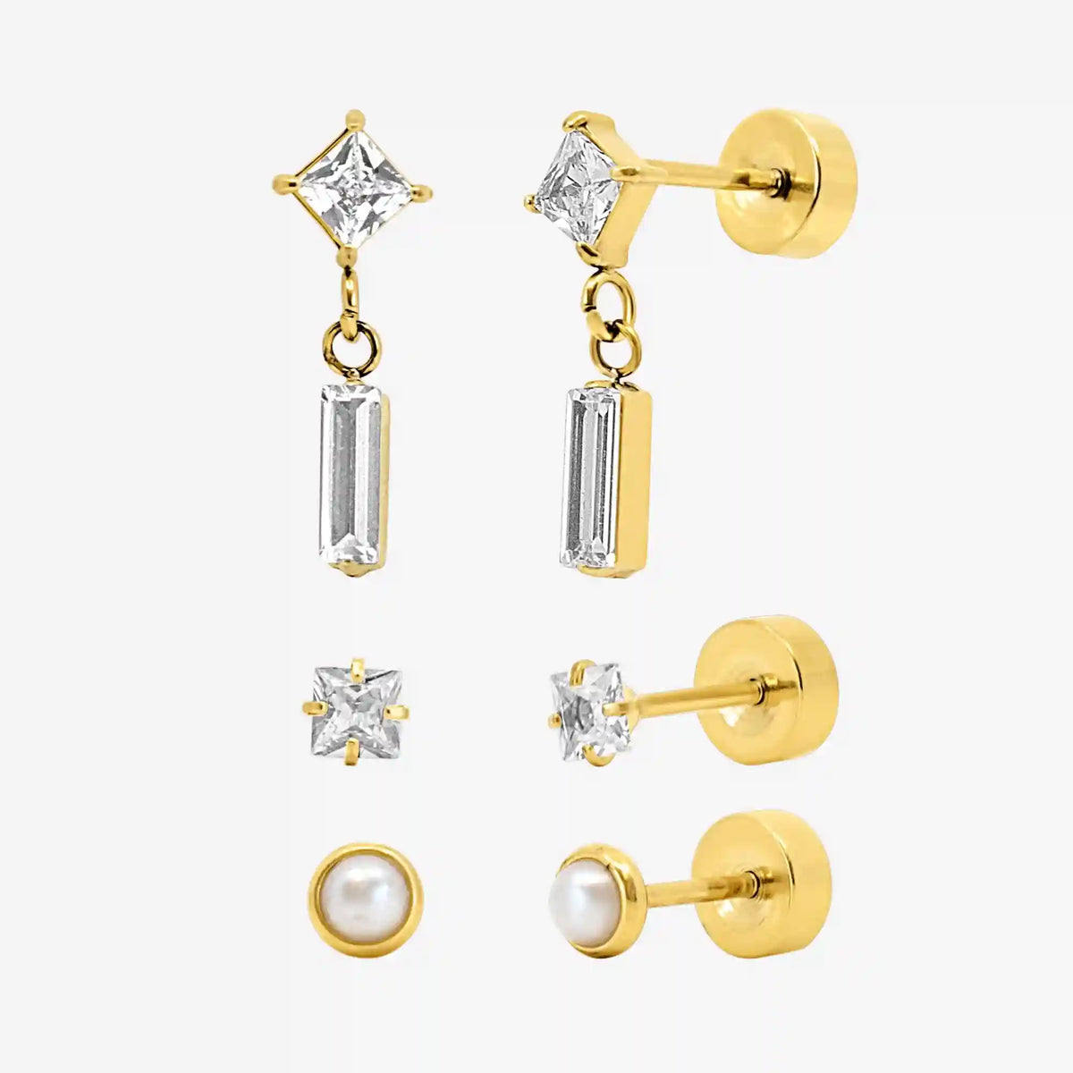 Sweet Shine Flat Back 3 Piece Earring Set