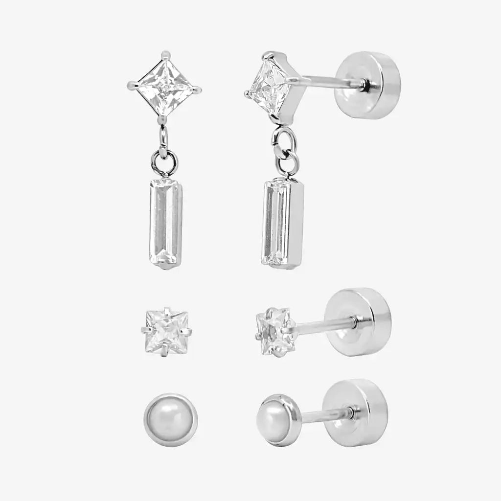 Sweet Shine Flat Back 3 Piece Earring Set